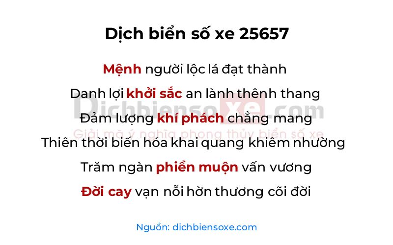 Dịch thơ biển số 25657