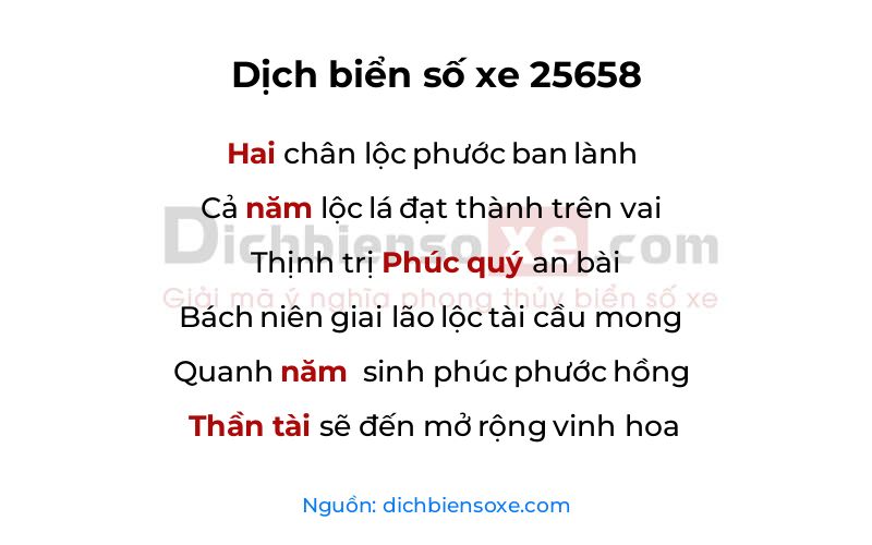 Dịch thơ biển số 25658