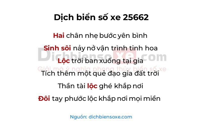 Dịch thơ biển số 25662