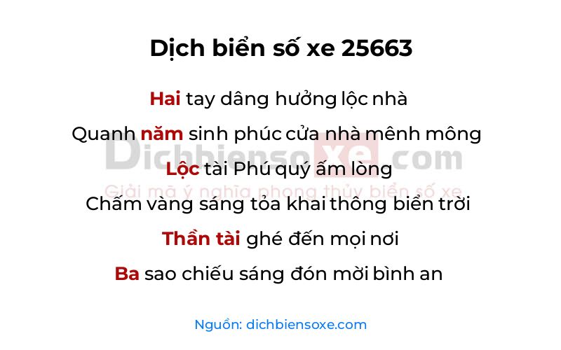Dịch thơ biển số 25663