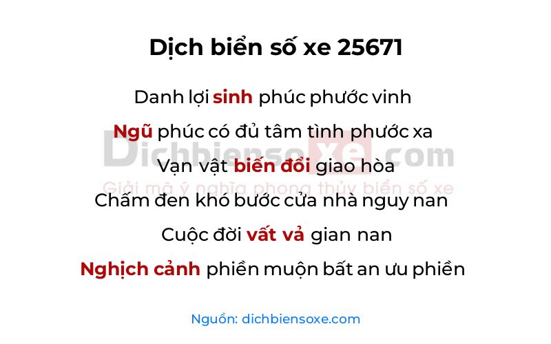 Dịch thơ biển số 25671