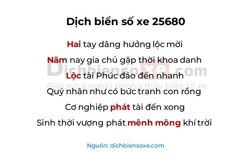 Dịch thơ biển số 25680