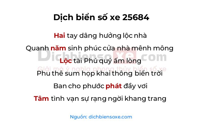 Dịch thơ biển số 25684
