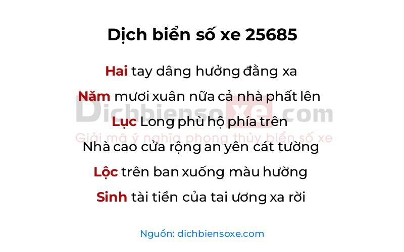 Dịch thơ biển số 25685