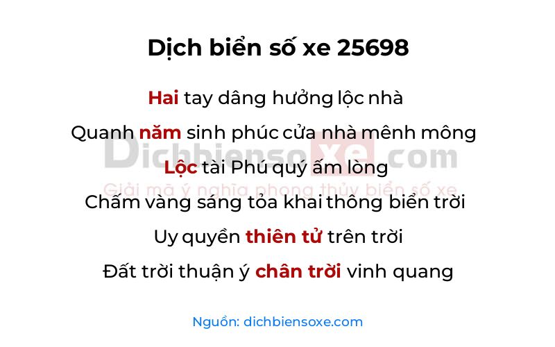 Dịch thơ biển số 25698