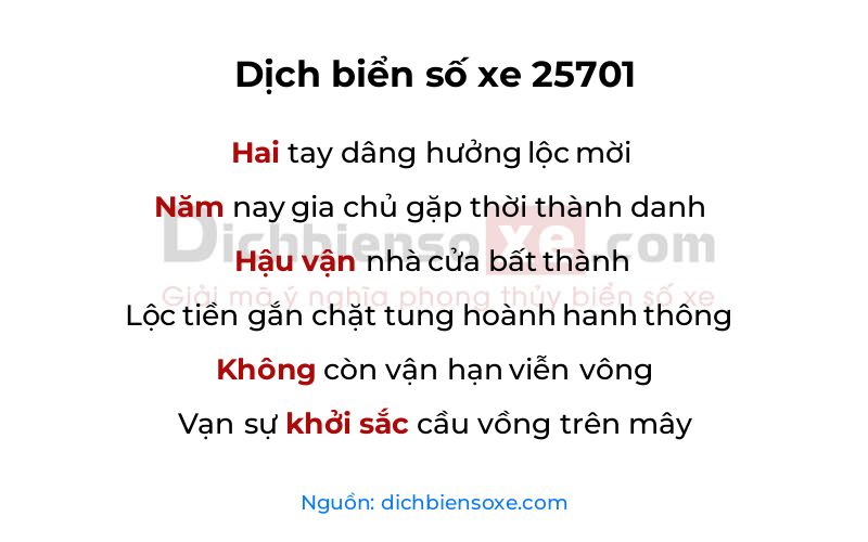 Dịch thơ biển số 25701
