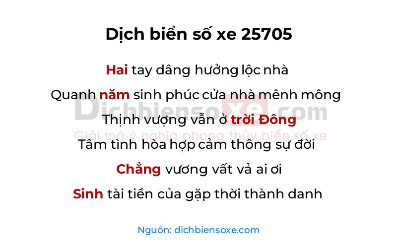 Dịch thơ biển số 25705