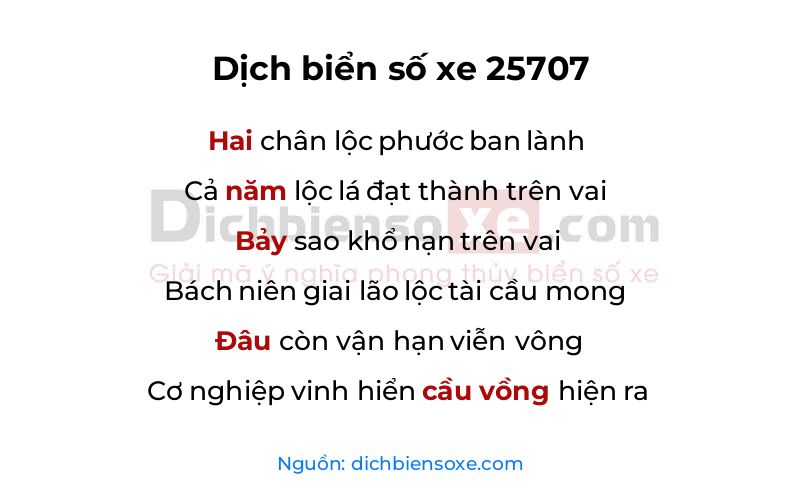 Dịch thơ biển số 25707