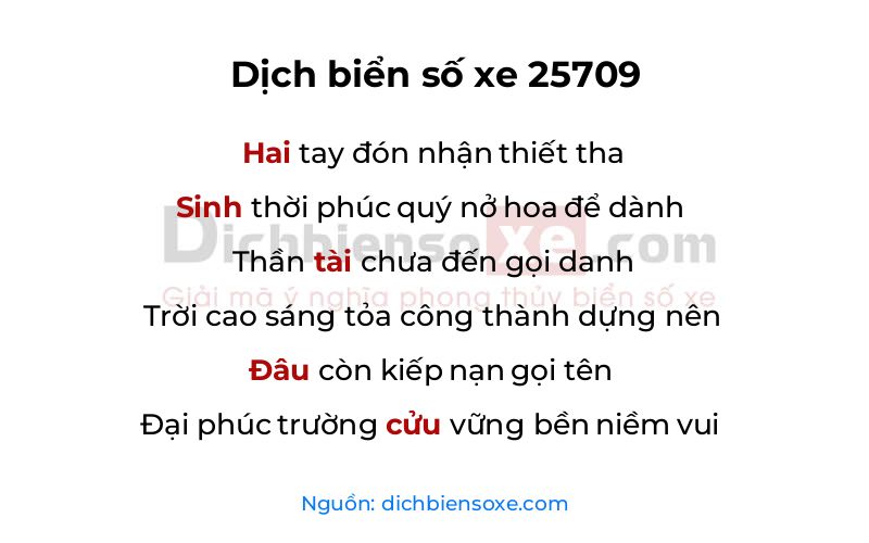 Dịch thơ biển số 25709