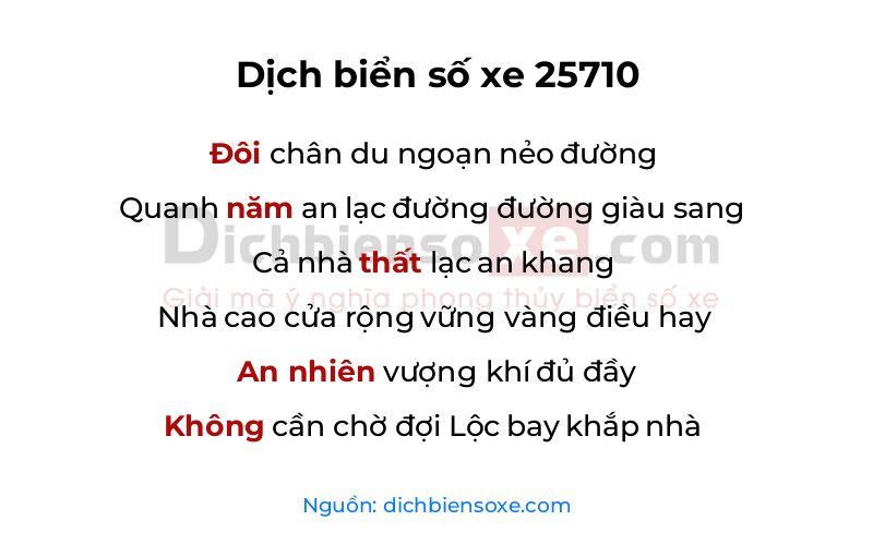 Dịch thơ biển số 25710