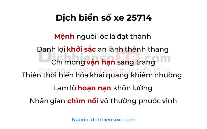 Dịch thơ biển số 25714