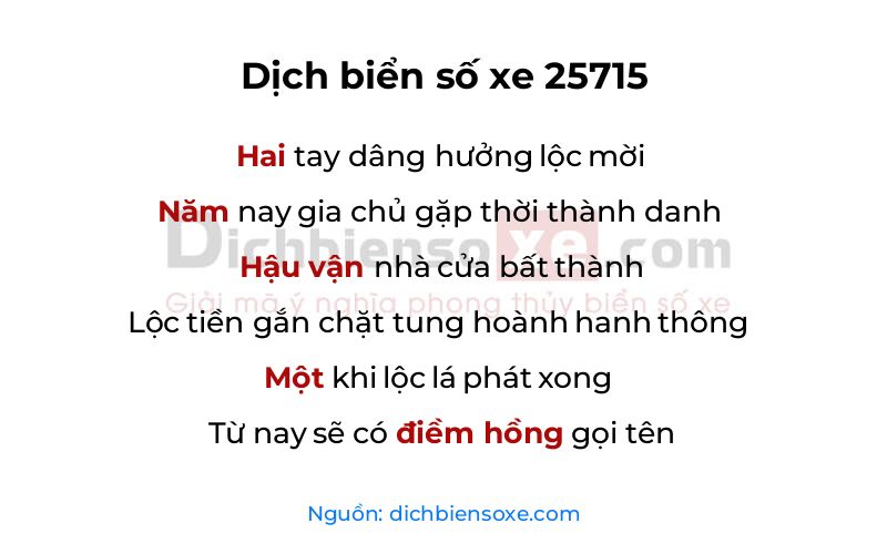 Dịch thơ biển số 25715