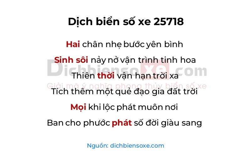 Dịch thơ biển số 25718