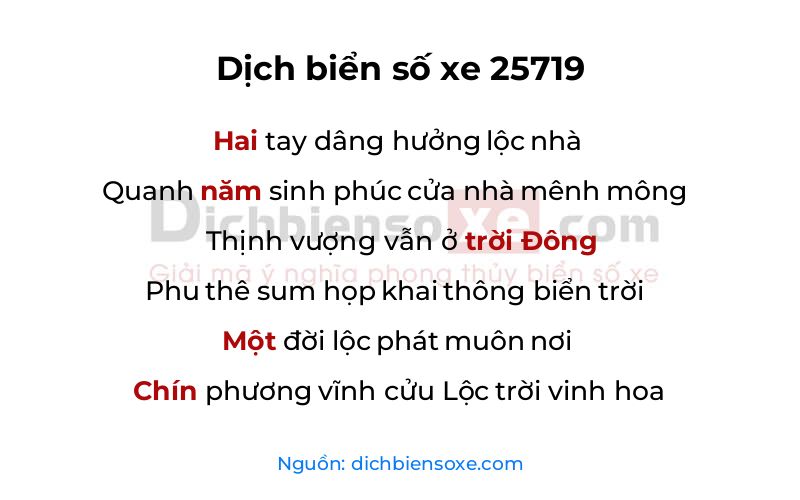 Dịch thơ biển số 25719