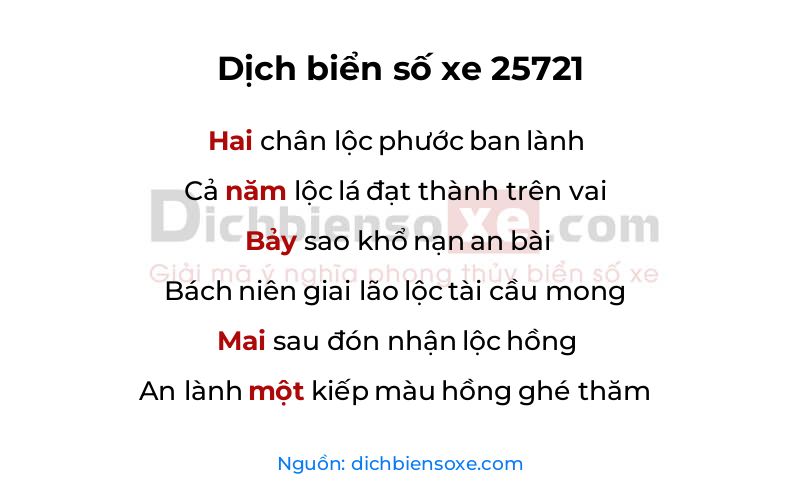 Dịch thơ biển số 25721