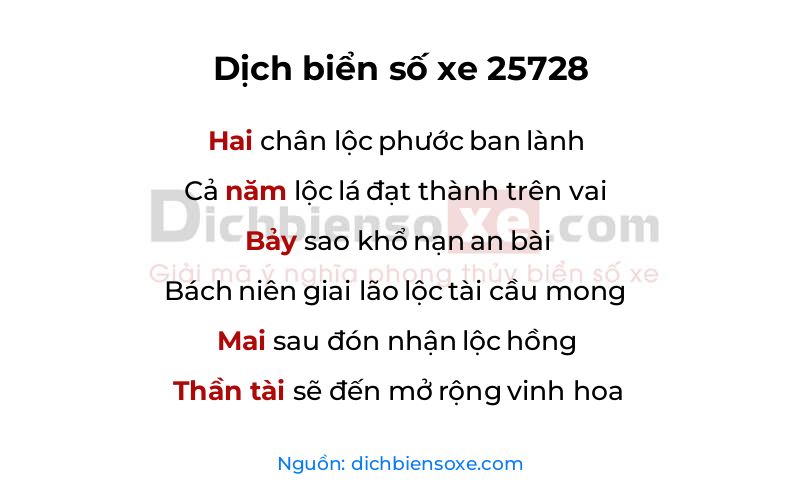 Dịch thơ biển số 25728