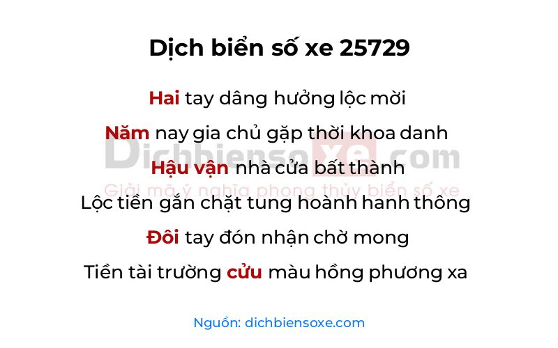 Dịch thơ biển số 25729