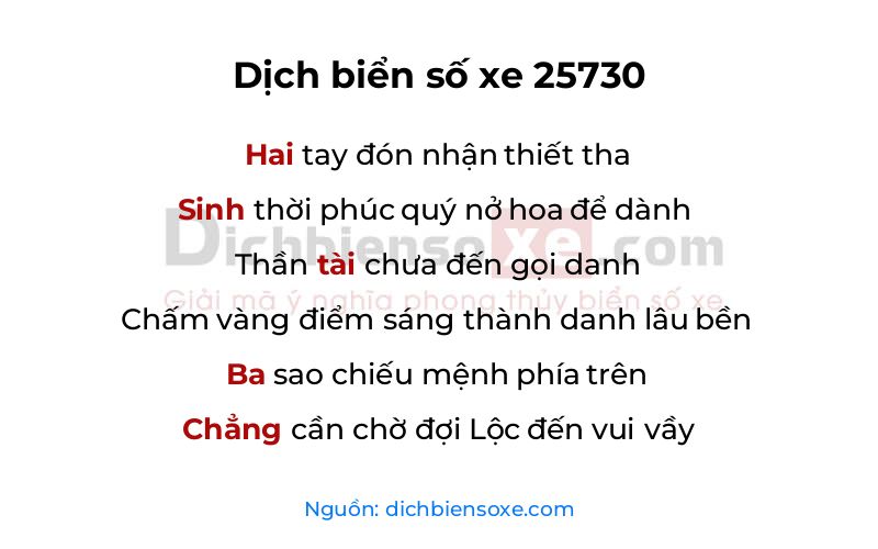 Dịch thơ biển số 25730