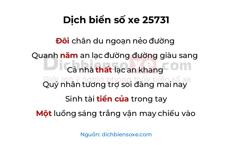 Dịch thơ biển số 25731