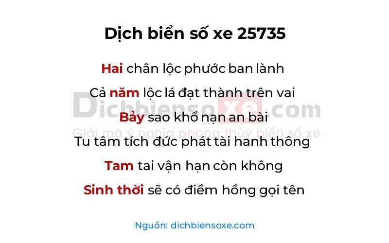 Dịch thơ biển số 25735
