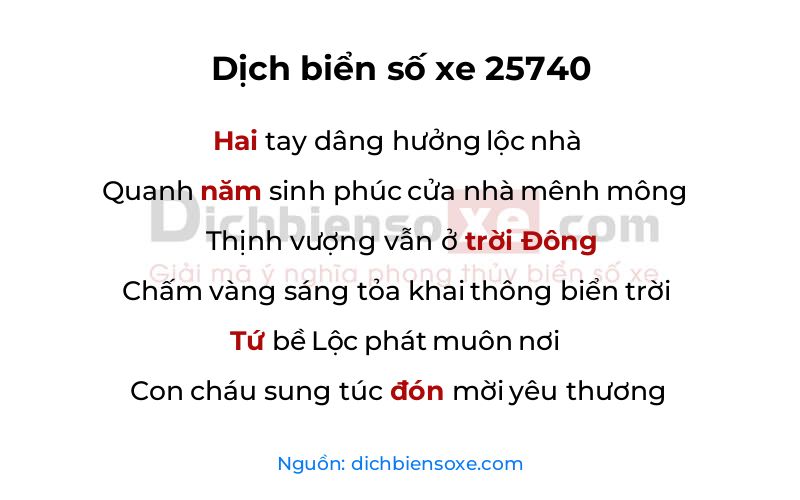 Dịch thơ biển số 25740