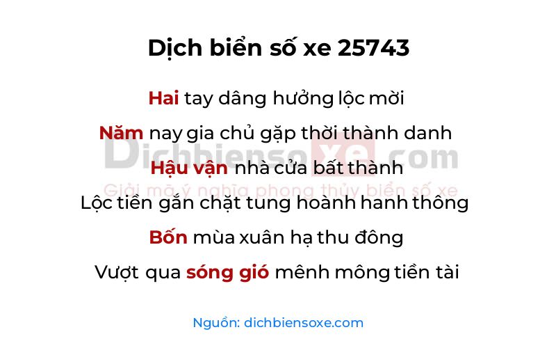 Dịch thơ biển số 25743
