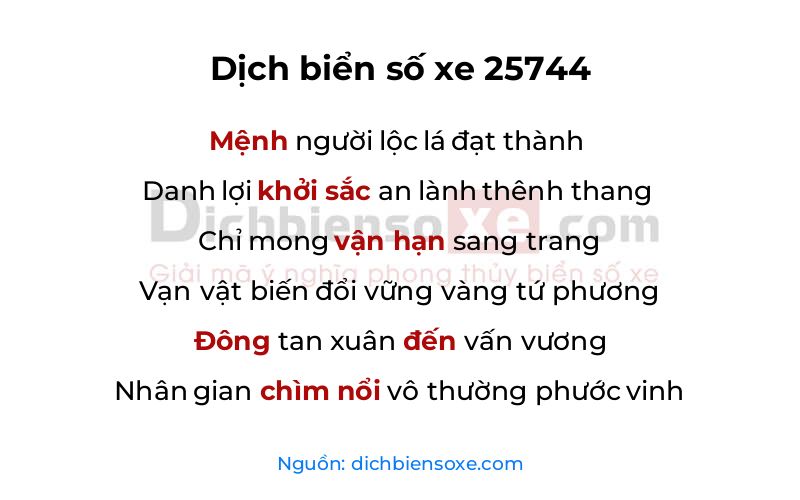 Dịch thơ biển số 25744