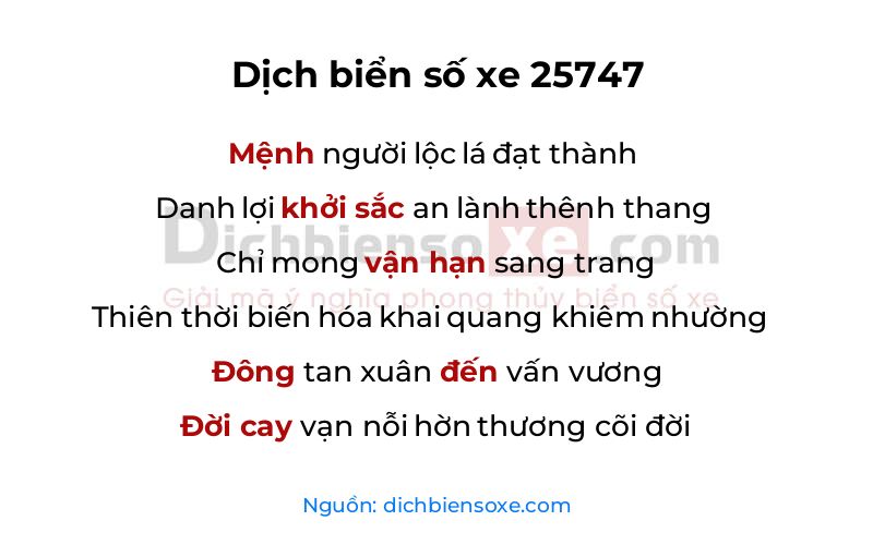 Dịch thơ biển số 25747