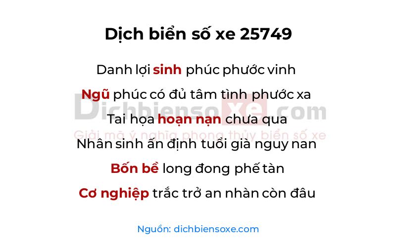 Dịch thơ biển số 25749