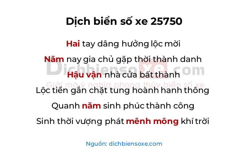 Dịch thơ biển số 25750