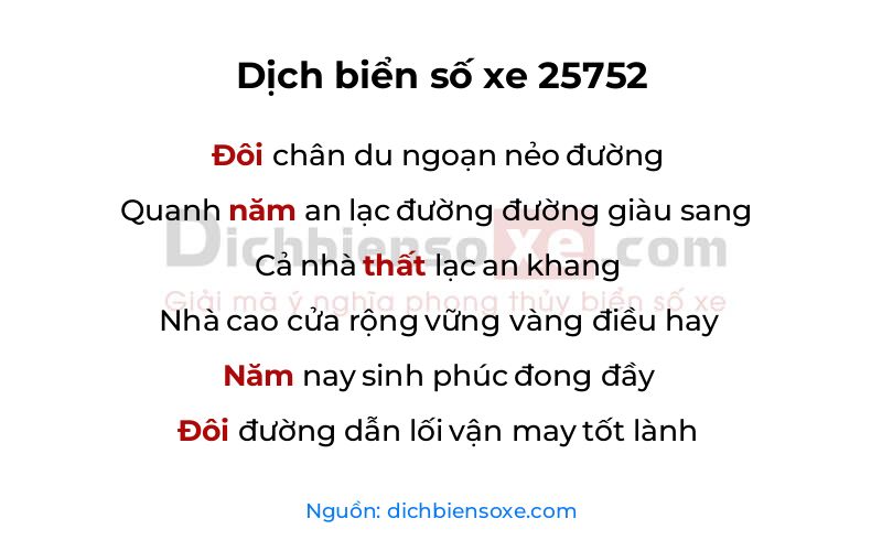 Dịch thơ biển số 25752