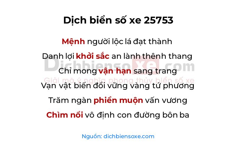 Dịch thơ biển số 25753