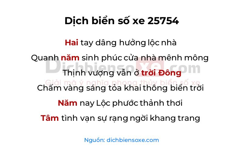 Dịch thơ biển số 25754