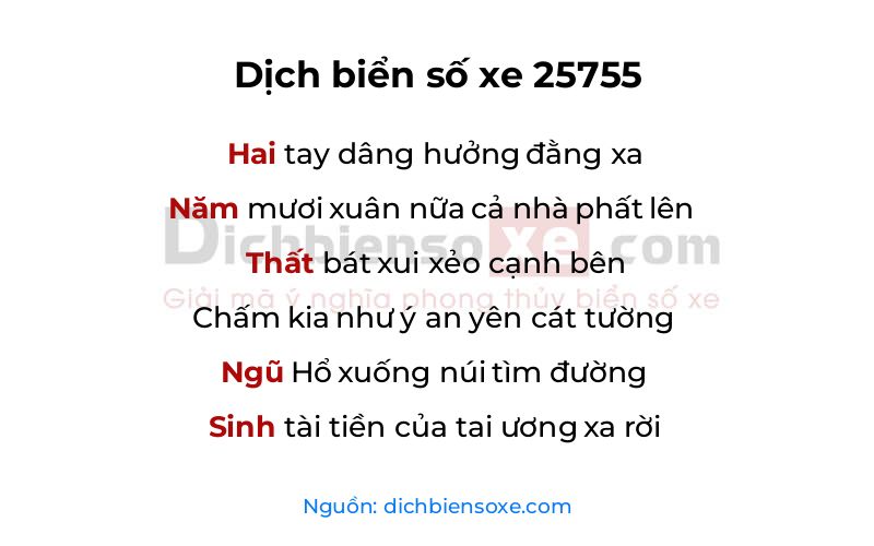 Dịch thơ biển số 25755