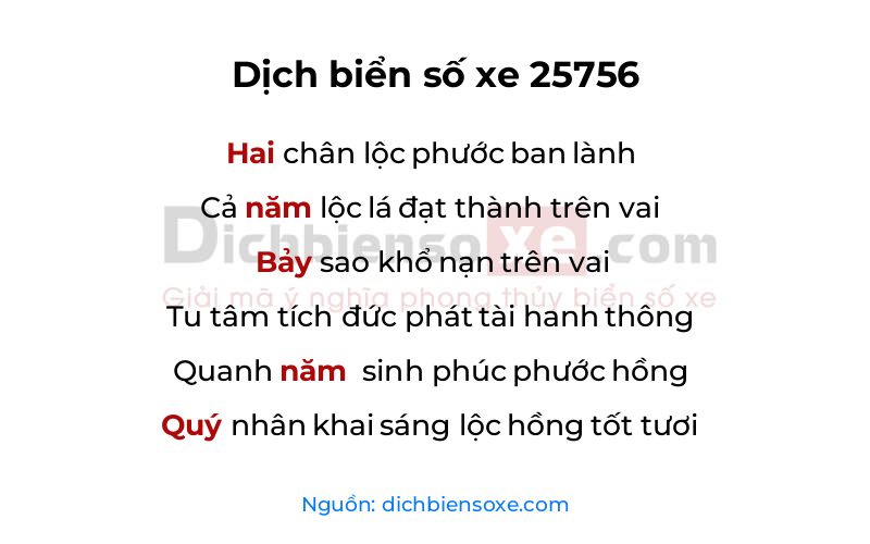 Dịch thơ biển số 25756