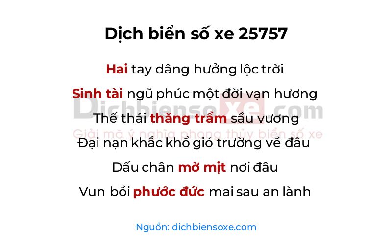 Dịch thơ biển số 25757