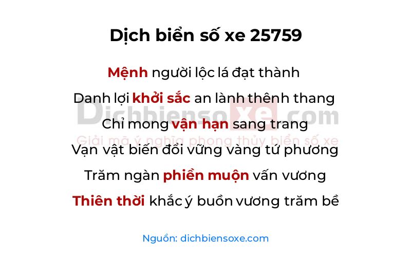 Dịch thơ biển số 25759