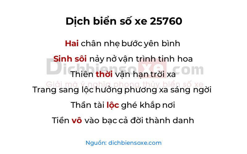 Dịch thơ biển số 25760