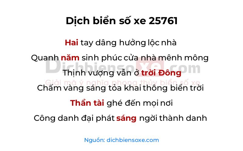 Dịch thơ biển số 25761