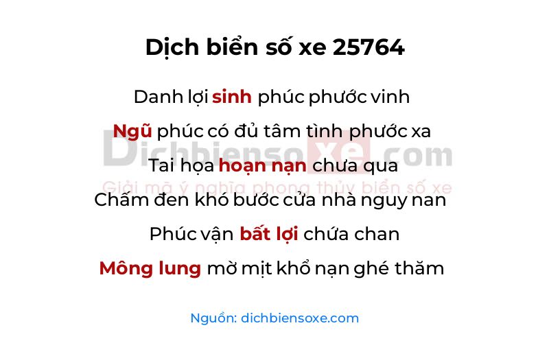 Dịch thơ biển số 25764