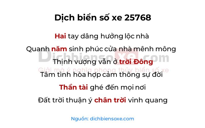 Dịch thơ biển số 25768