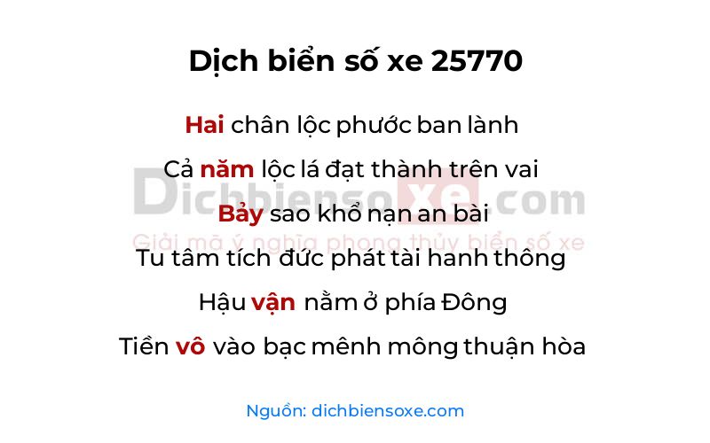 Dịch thơ biển số 25770