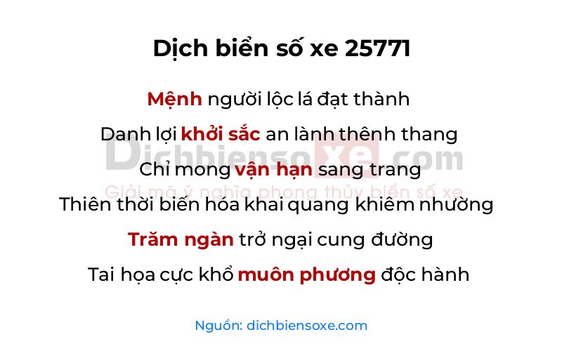 Dịch thơ biển số 25771