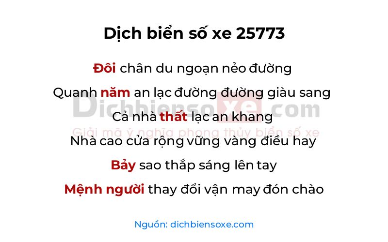 Dịch thơ biển số 25773