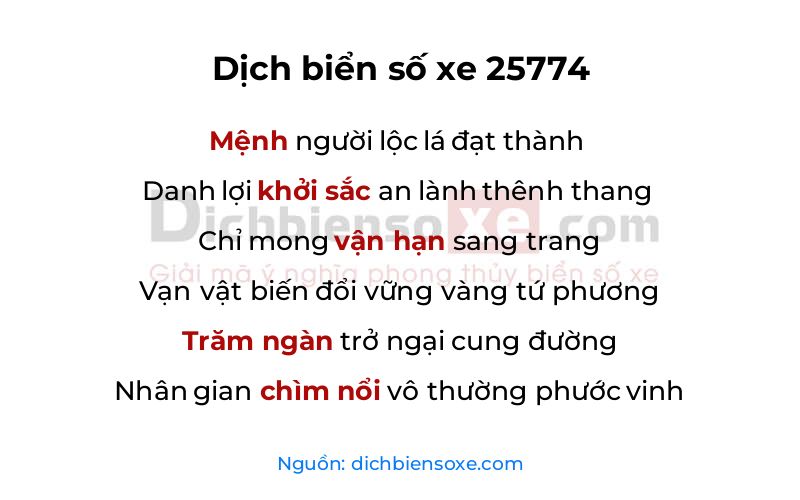 Dịch thơ biển số 25774