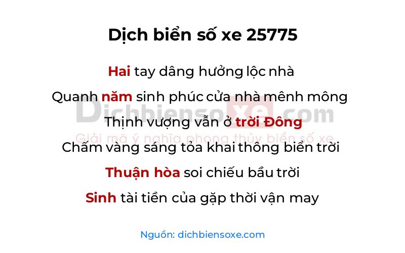 Dịch thơ biển số 25775