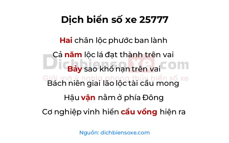 Dịch thơ biển số 25777