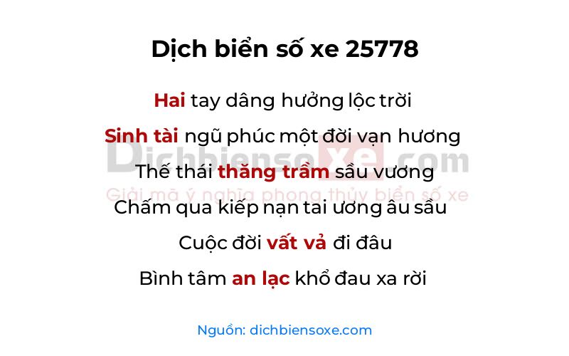 Dịch thơ biển số 25778