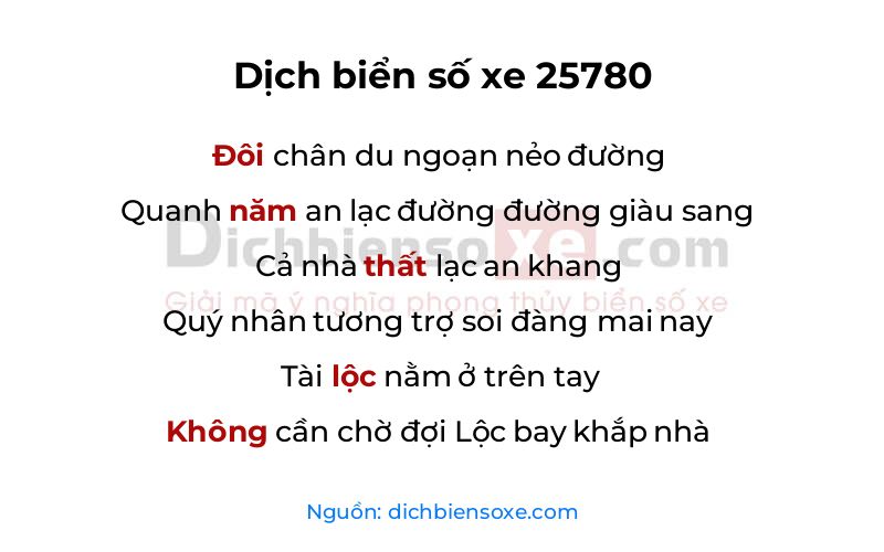 Dịch thơ biển số 25780