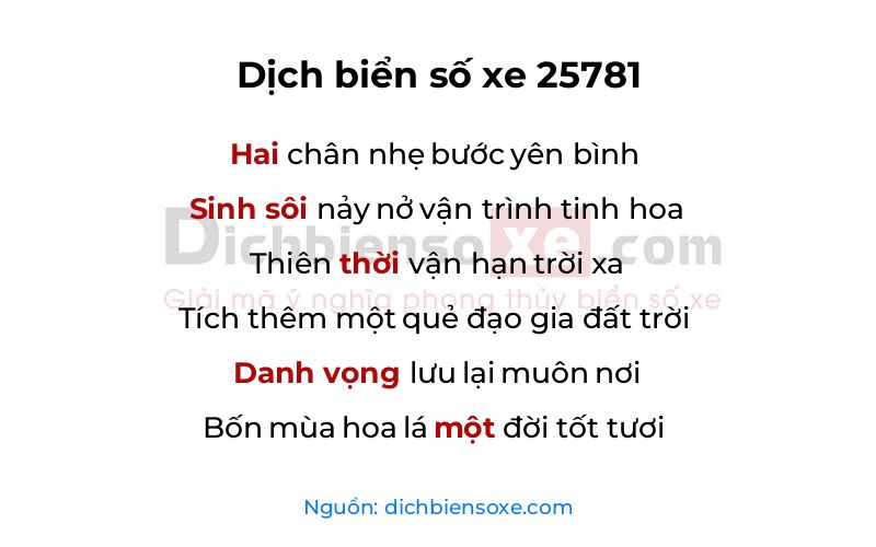 Dịch thơ biển số 25781